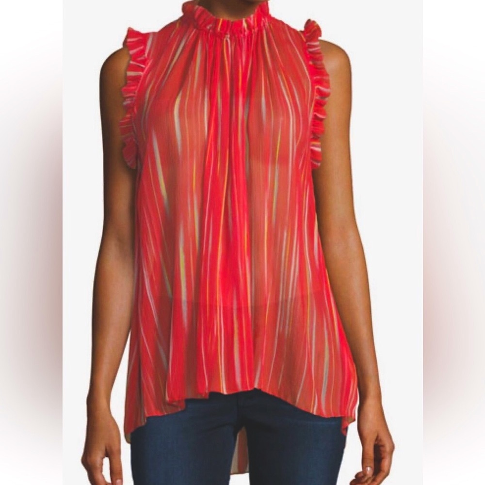 Elie Tahari 100% Silk Striped Blouse - Sunrise Red - Size S NWOT